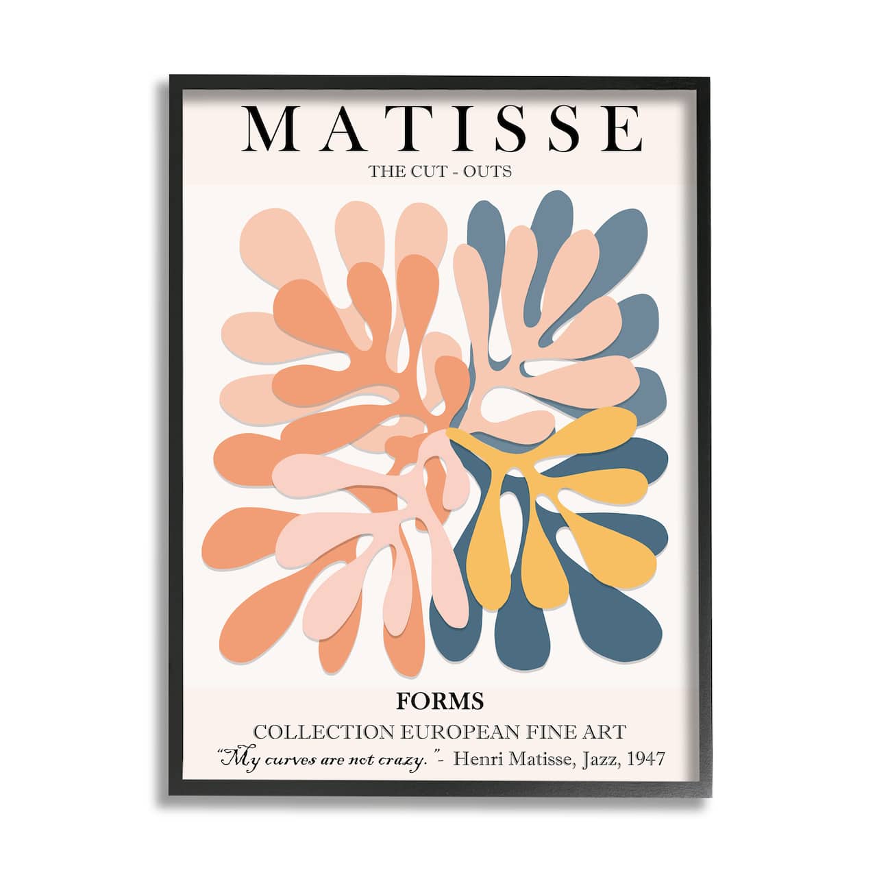 Stupell Industries Classical Matisse Painting Cut Out Forms Traditional Abstract in Black Frame Wall Art